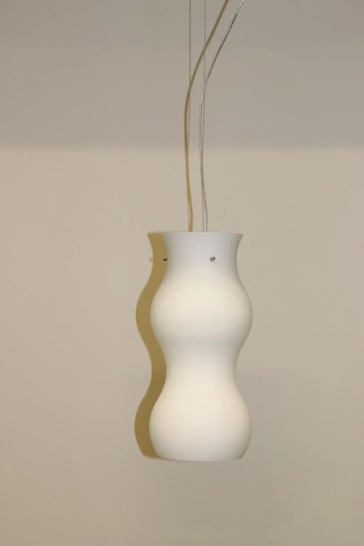 1990s Modern Murano Pendant Lamp White Glass - 5