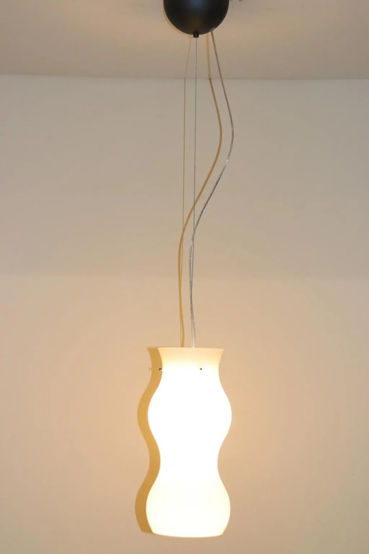 1990s Modern Murano Pendant Lamp White Glass - 7