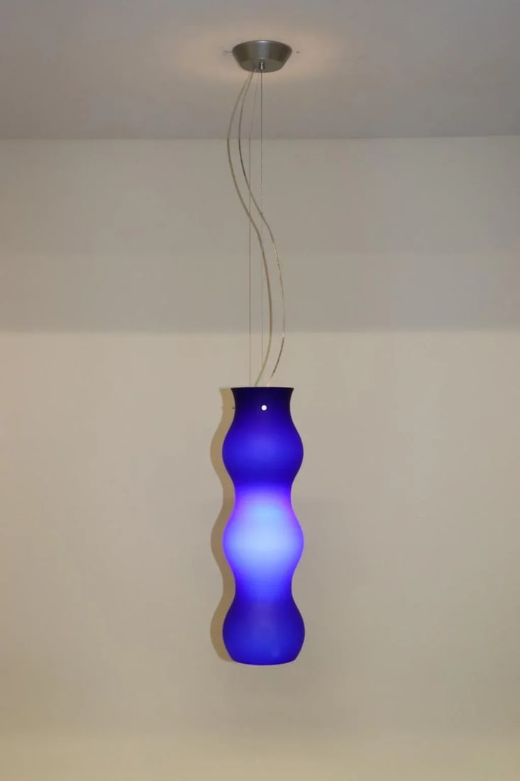 1990s Modern Murano Pendant Lamp Blue Glass - 3