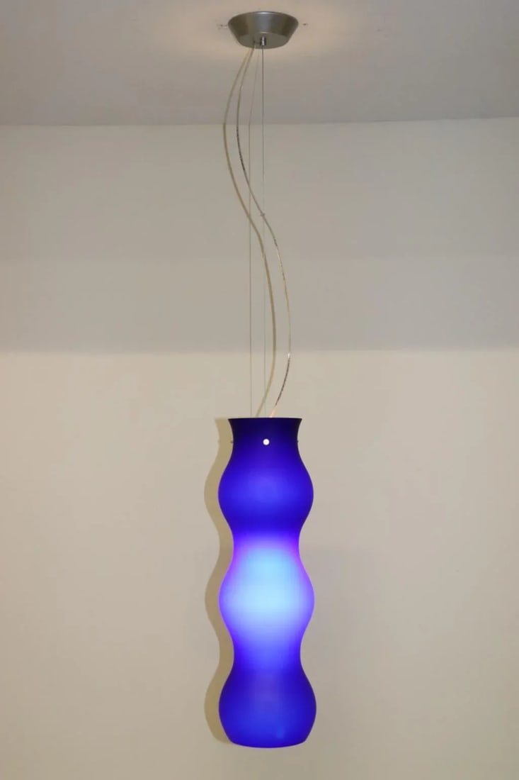 1990s Modern Murano Pendant Lamp Blue Glass - 4