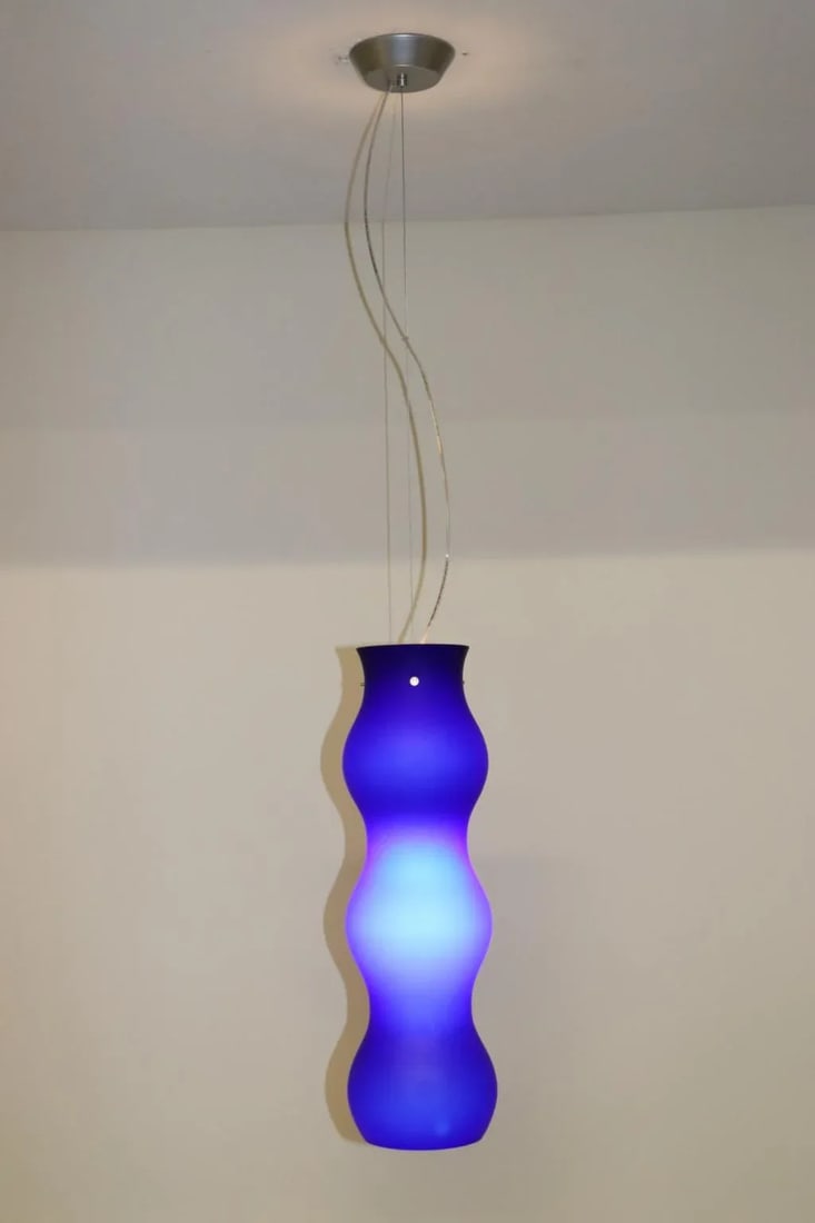 1990s Modern Murano Pendant Lamp Blue Glass - 6