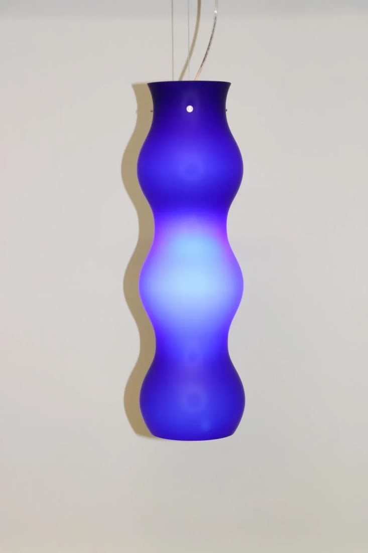1990s Modern Murano Pendant Lamp Blue Glass - 7