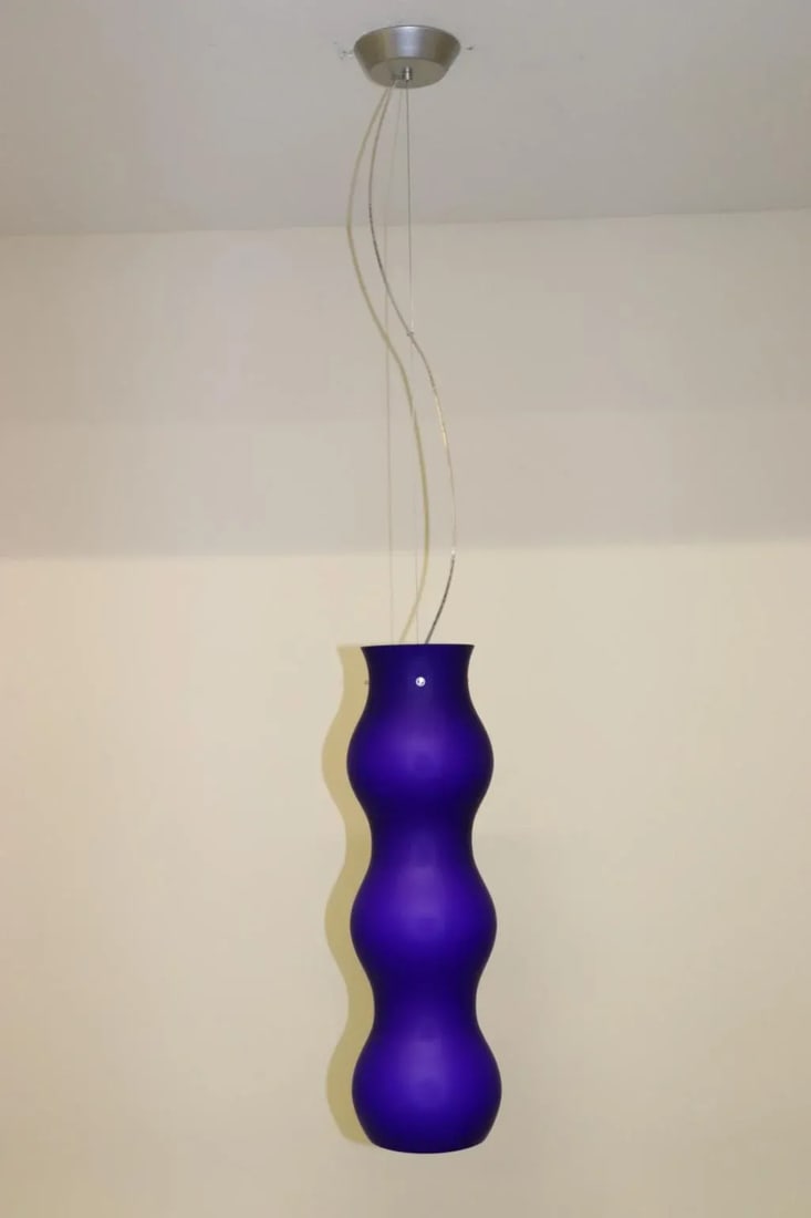 1990s Modern Murano Pendant Lamp Blue Glass - 8