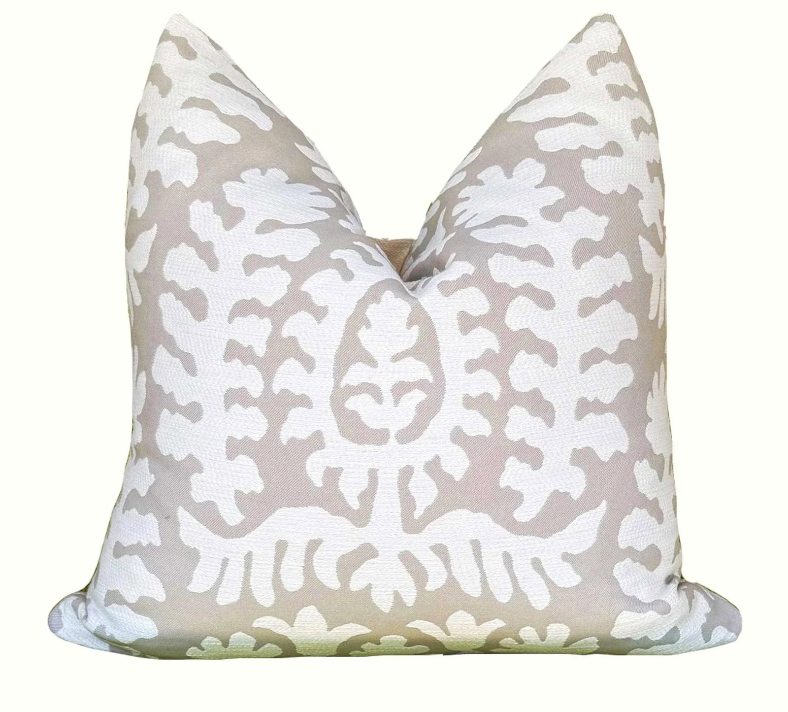 Taupe and White Medallion Pillows - A Pair - 2