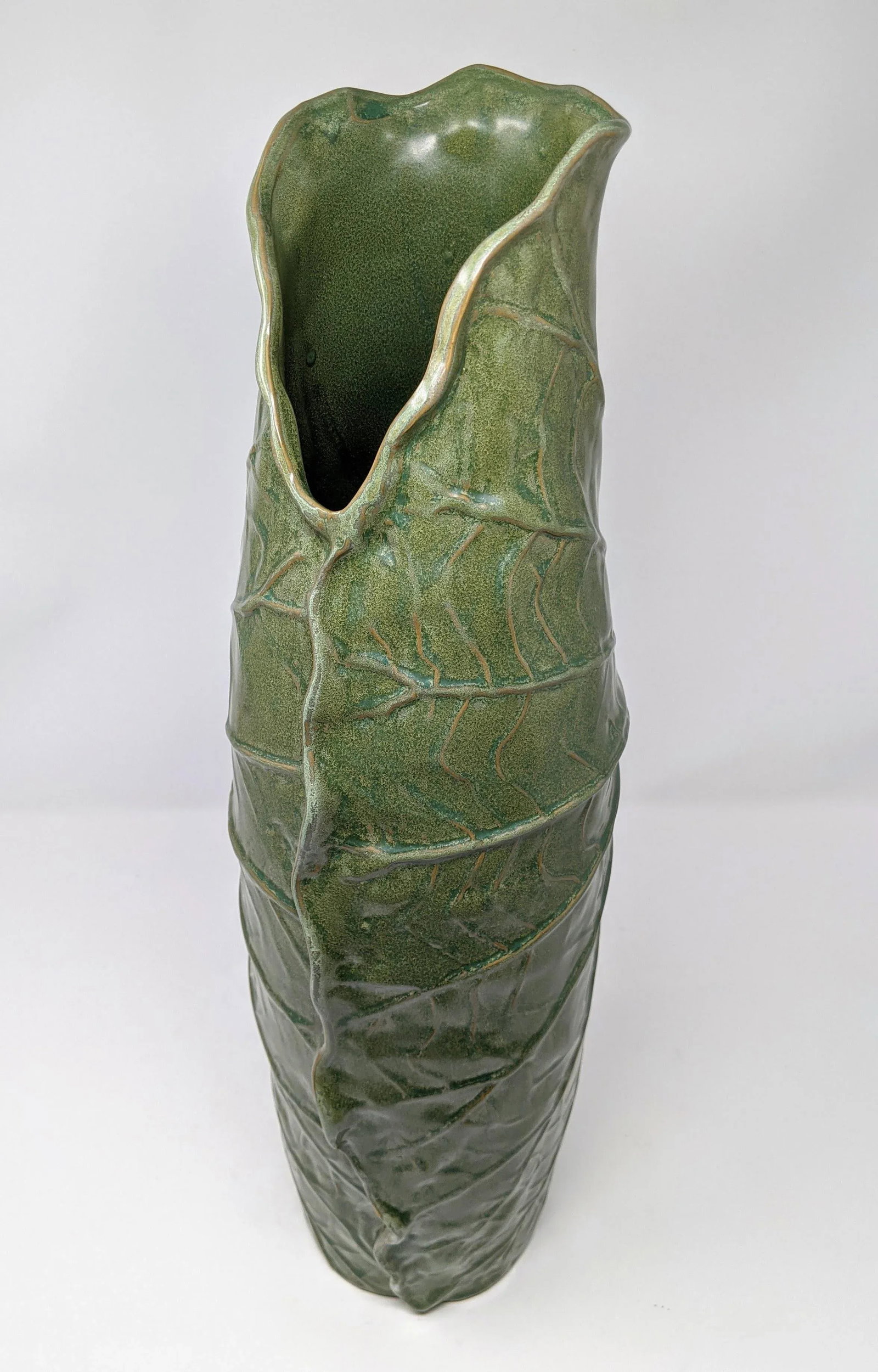 1970s Inspired Emerald Green Cabbage Style Ceramic Decorative Vase - 12
