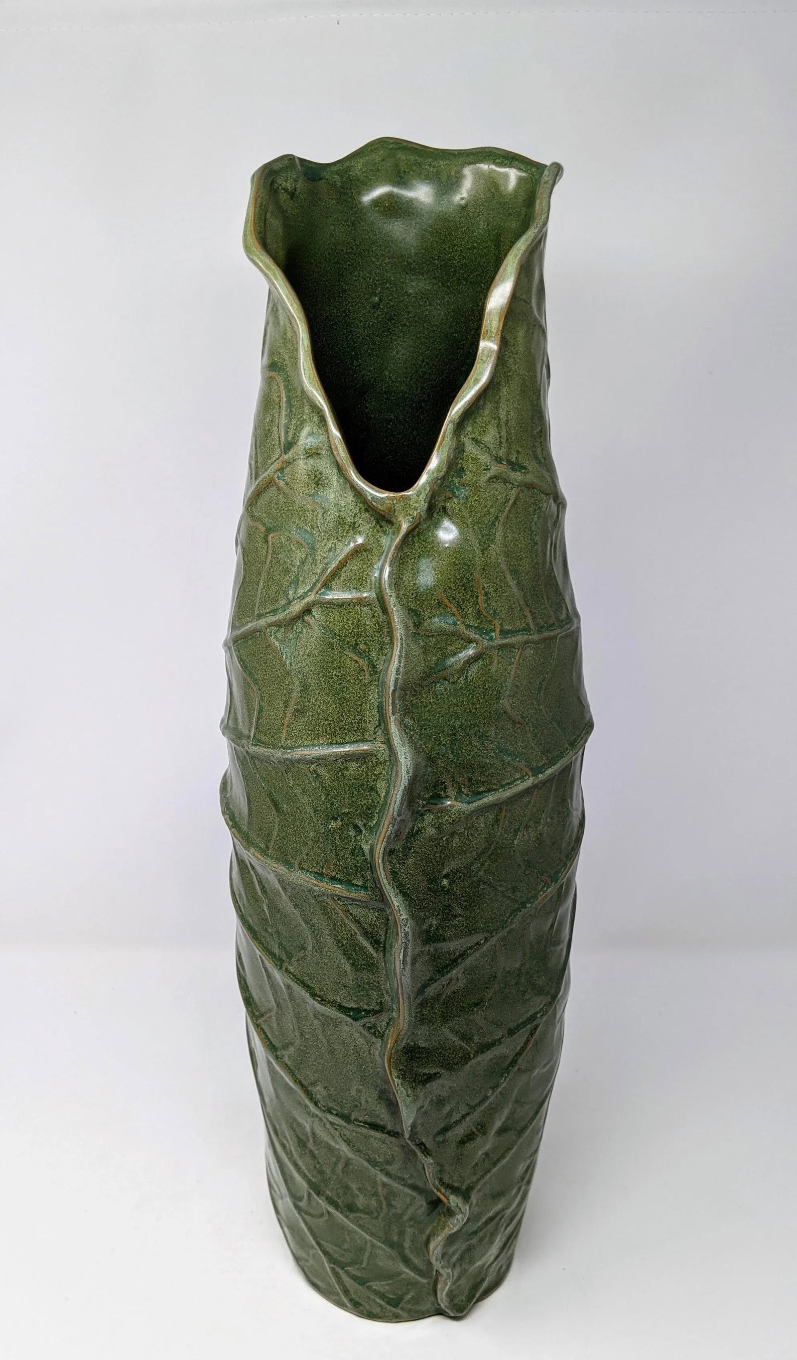 1970s Inspired Emerald Green Cabbage Style Ceramic Decorative Vase - 2