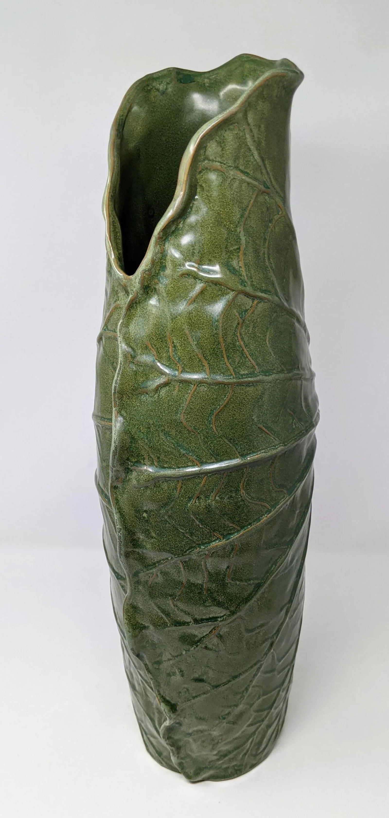 1970s Inspired Emerald Green Cabbage Style Ceramic Decorative Vase - 3