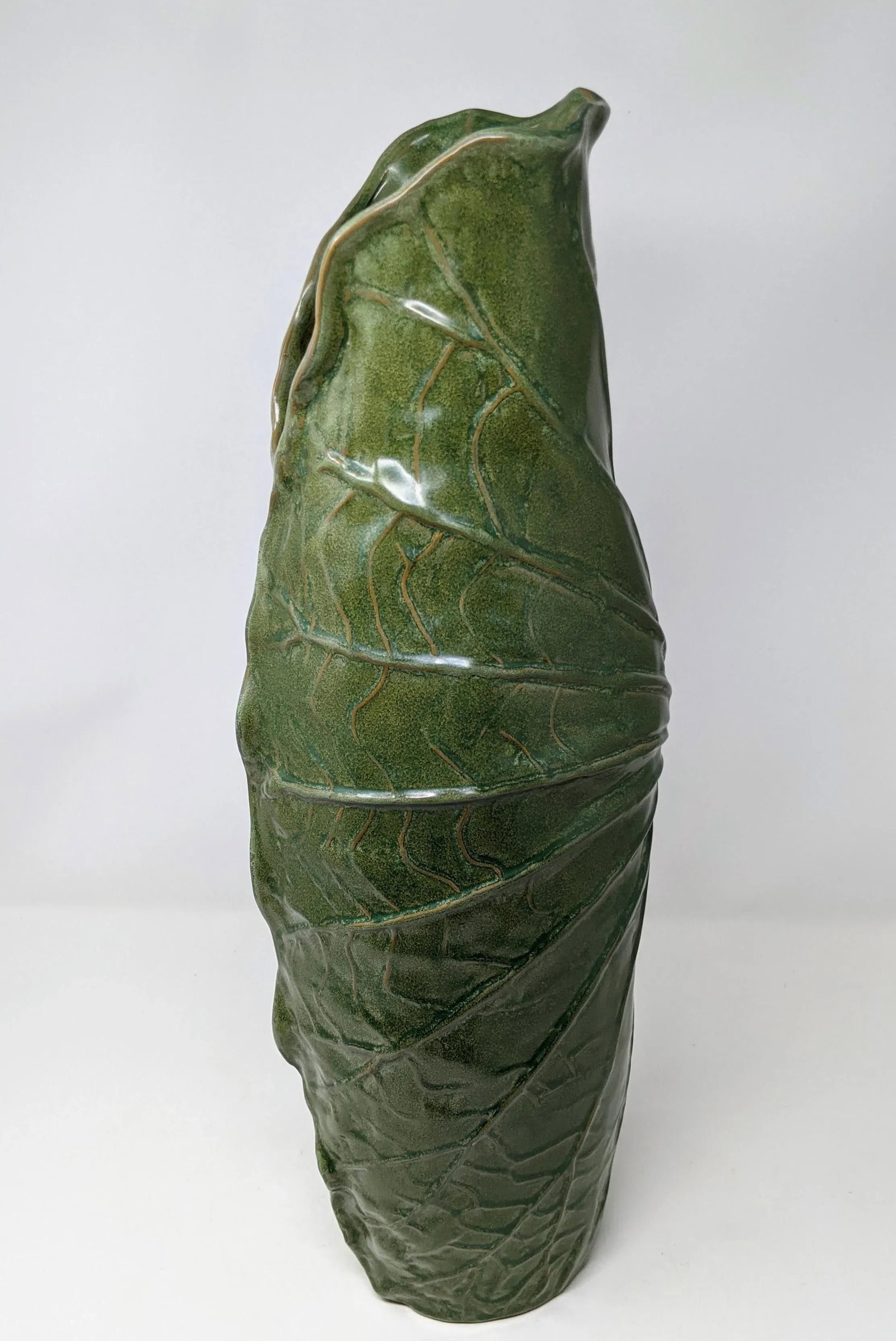 1970s Inspired Emerald Green Cabbage Style Ceramic Decorative Vase - 4