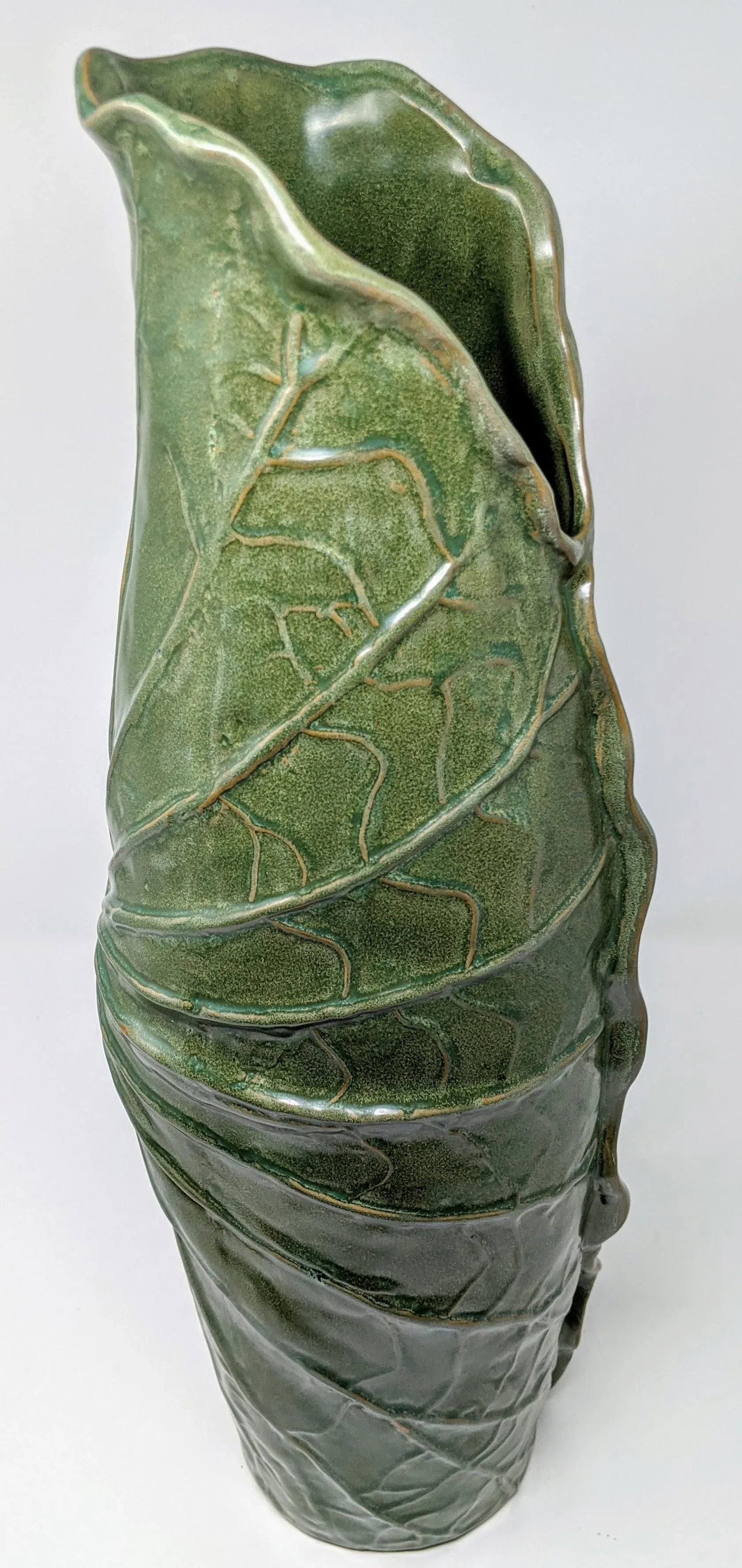 1970s Inspired Emerald Green Cabbage Style Ceramic Decorative Vase - 8