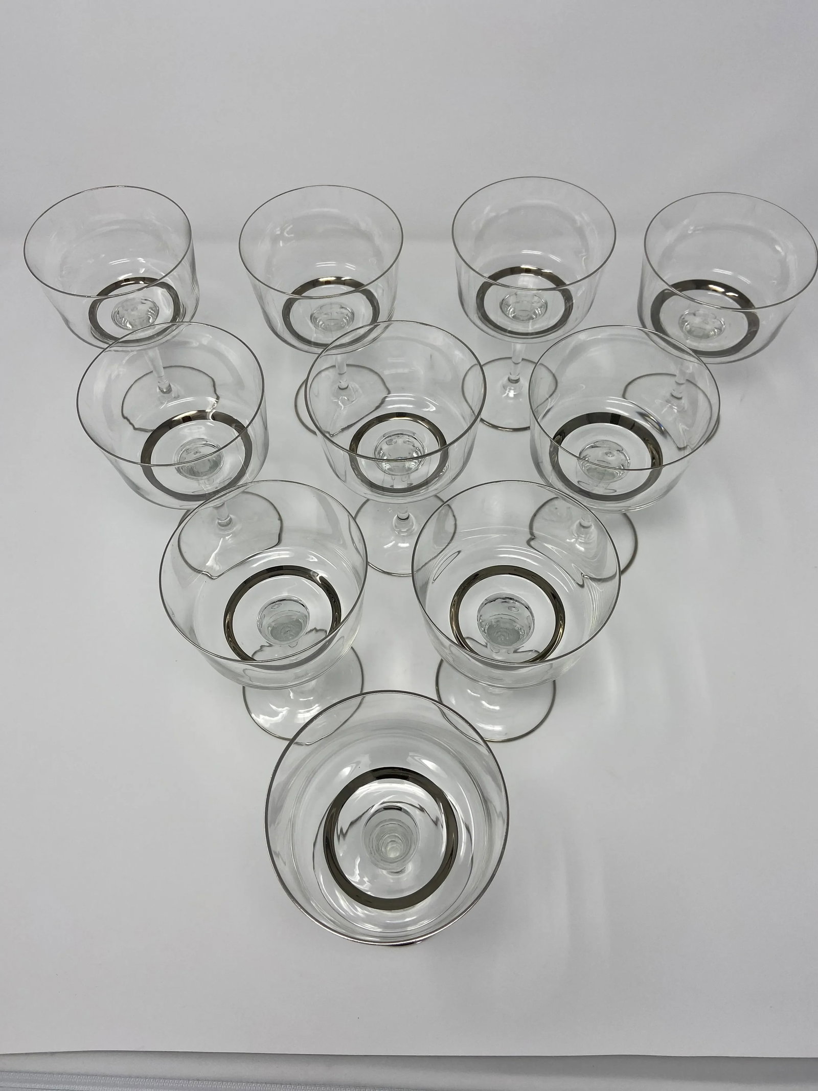 Mid-Century Silver Banded Tall Wine Coupes - Set of 10 - 3