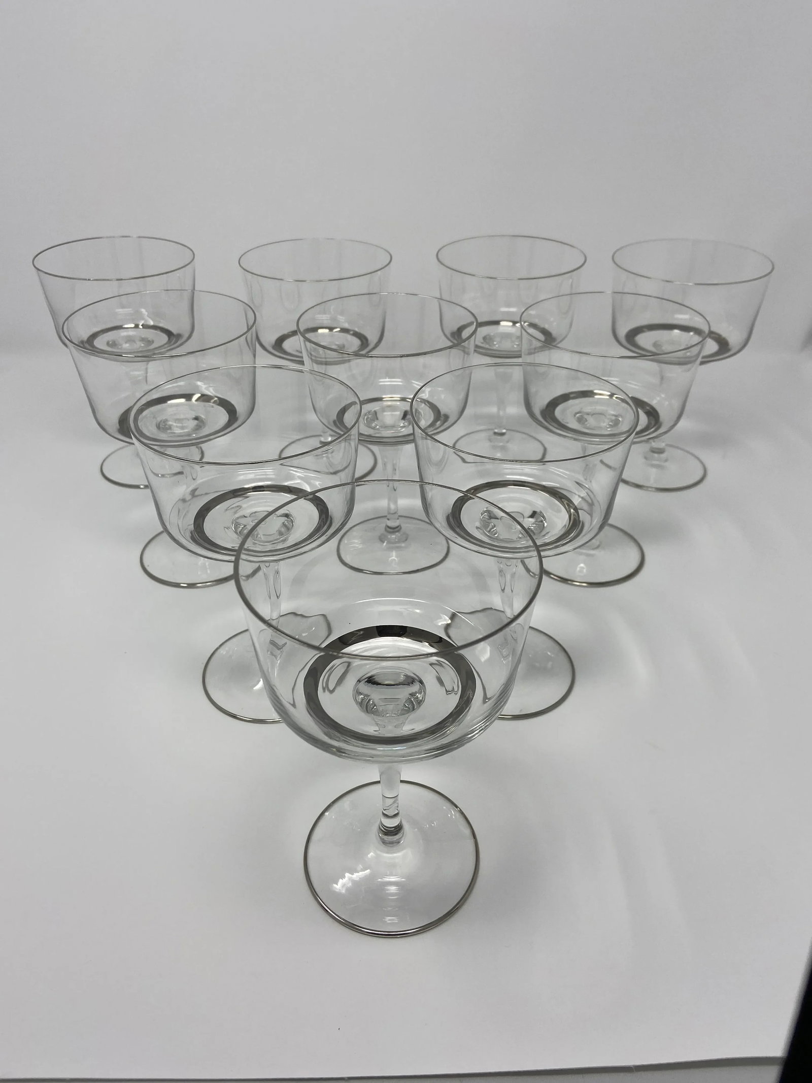 Mid-Century Silver Banded Tall Wine Coupes - Set of 10 - 6