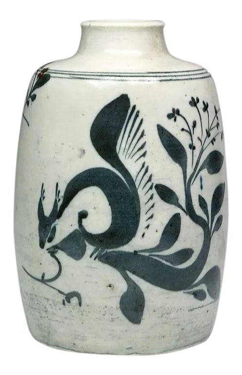 1940s Nils Thorsson Royal Copenhagen Rustic Modernist Studio Art Pottery Vase: Unusual and likely unique studio stoneware vase designed by and/or from the hand of legendary Royal Copenhagen designer Nils Thorsson. Age not known, but probably 1940s or 1950s. The vase looks to be 