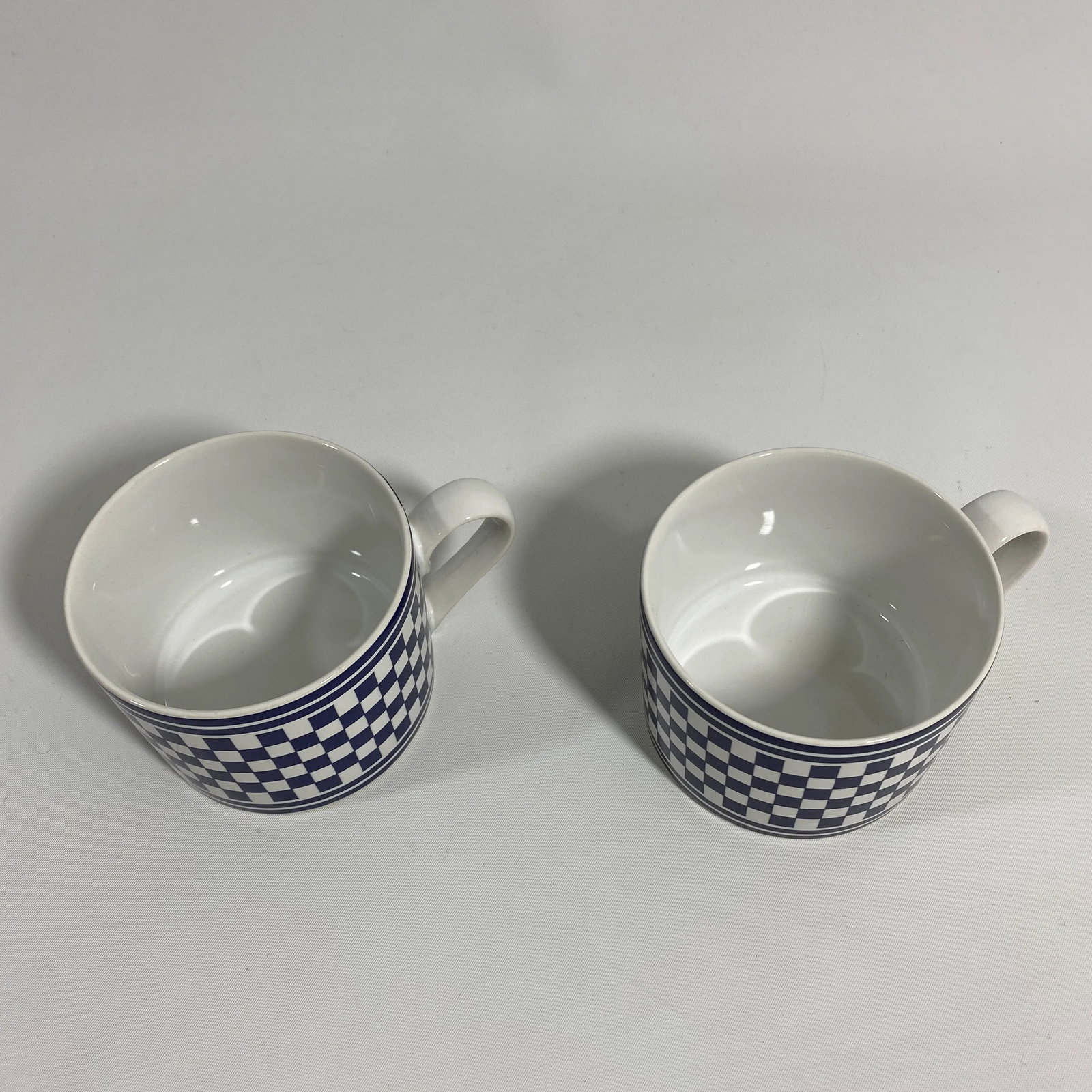 1994 Classic Checks Checkerboard Blue Coffee/Tea Cups Set of 2 - 10