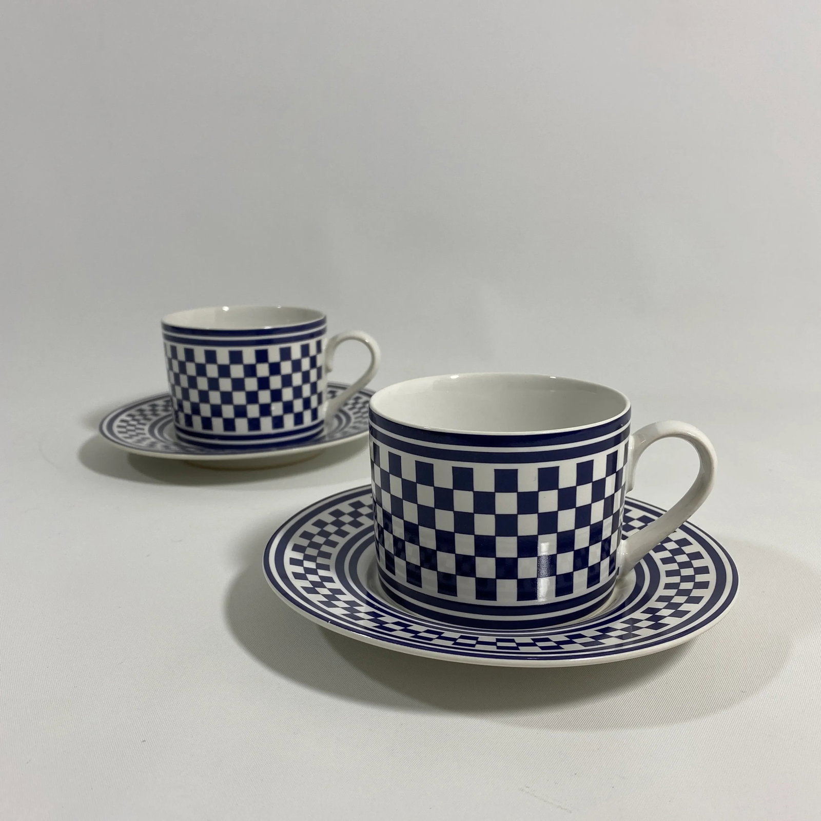 1994 Classic Checks Checkerboard Blue Coffee/Tea Cups Set of 2 - 11