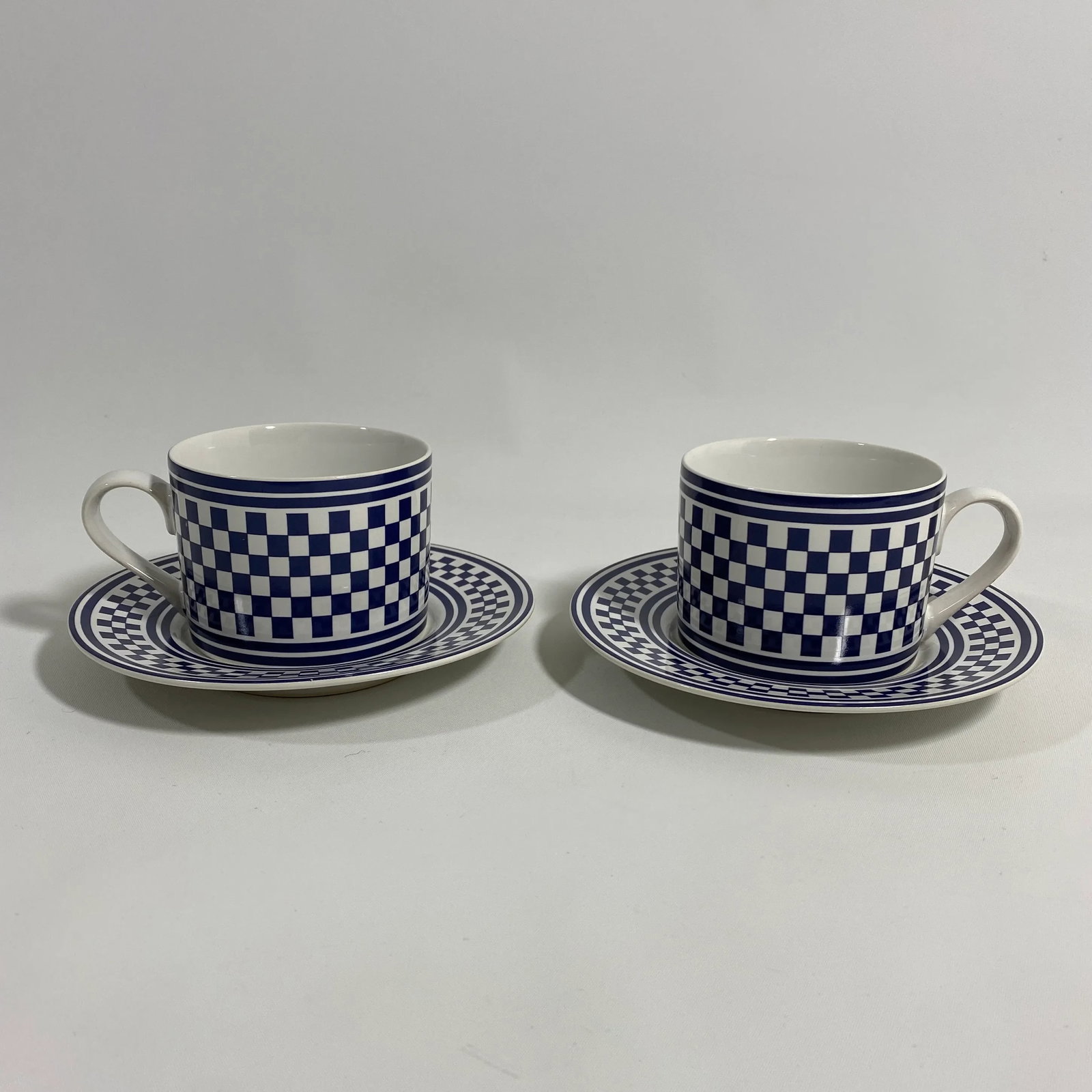 1994 Classic Checks Checkerboard Blue Coffee/Tea Cups Set of 2 - 13
