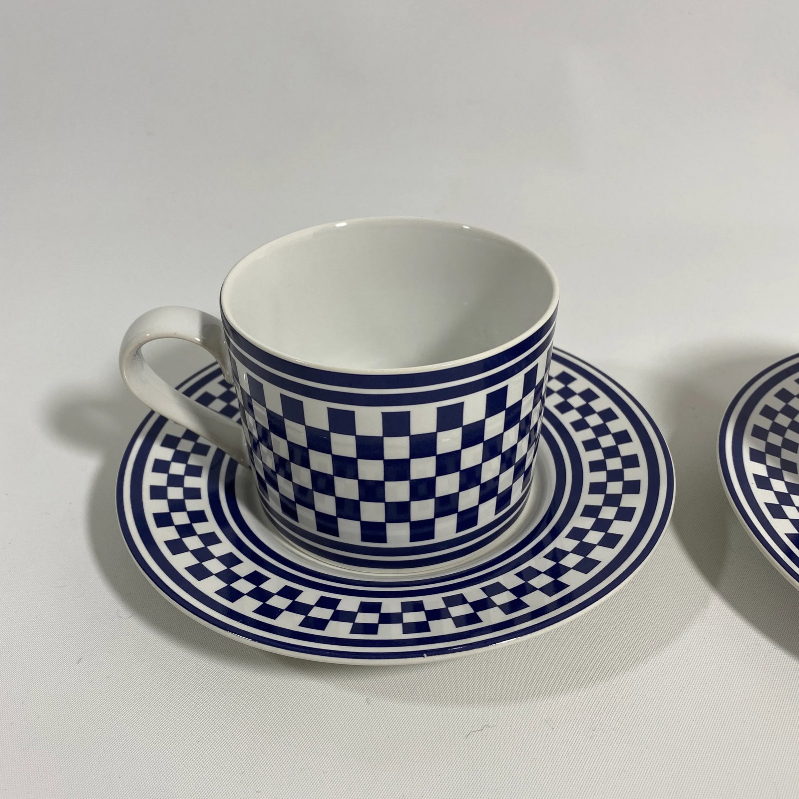 1994 Classic Checks Checkerboard Blue Coffee/Tea Cups Set of 2 - 2