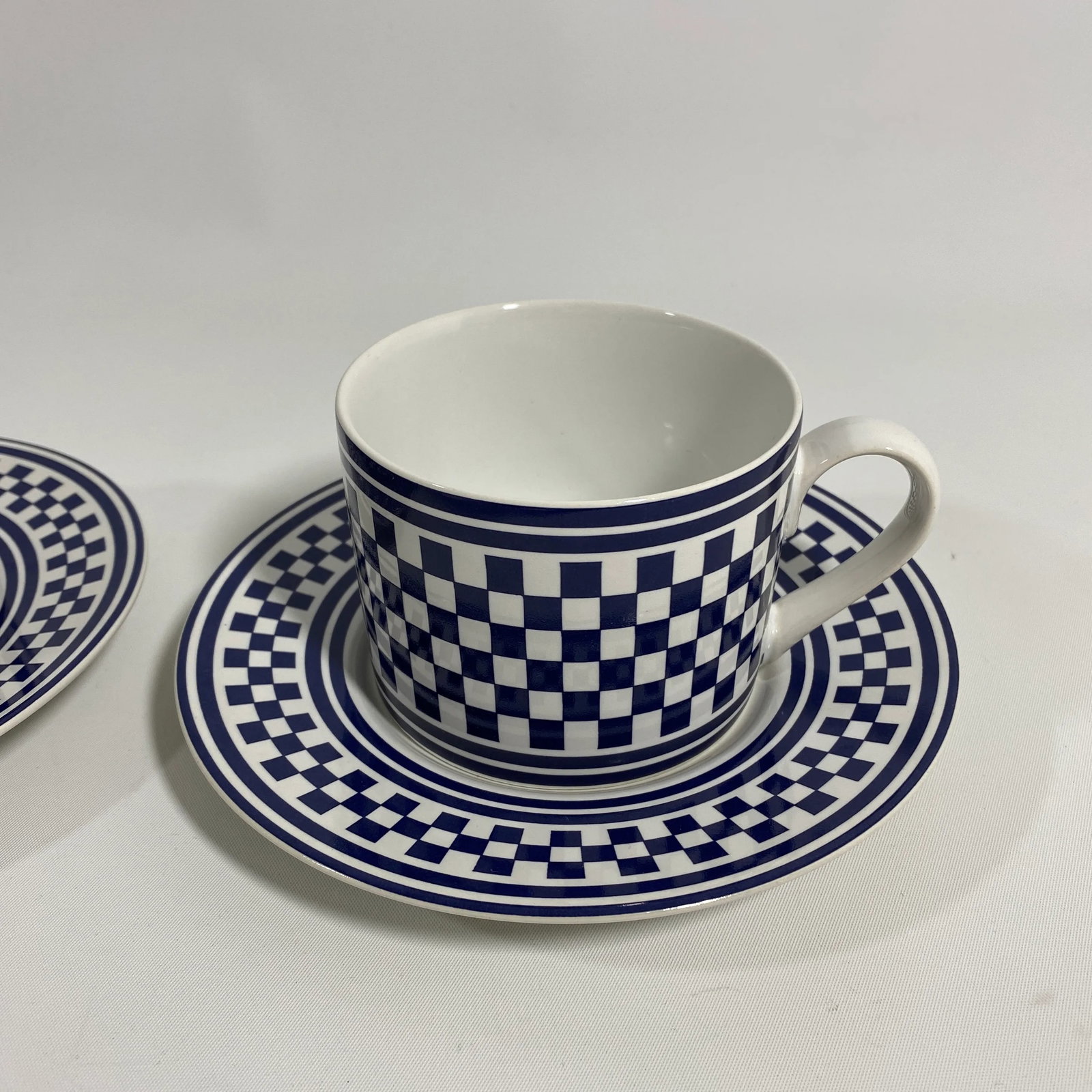 1994 Classic Checks Checkerboard Blue Coffee/Tea Cups Set of 2 - 3