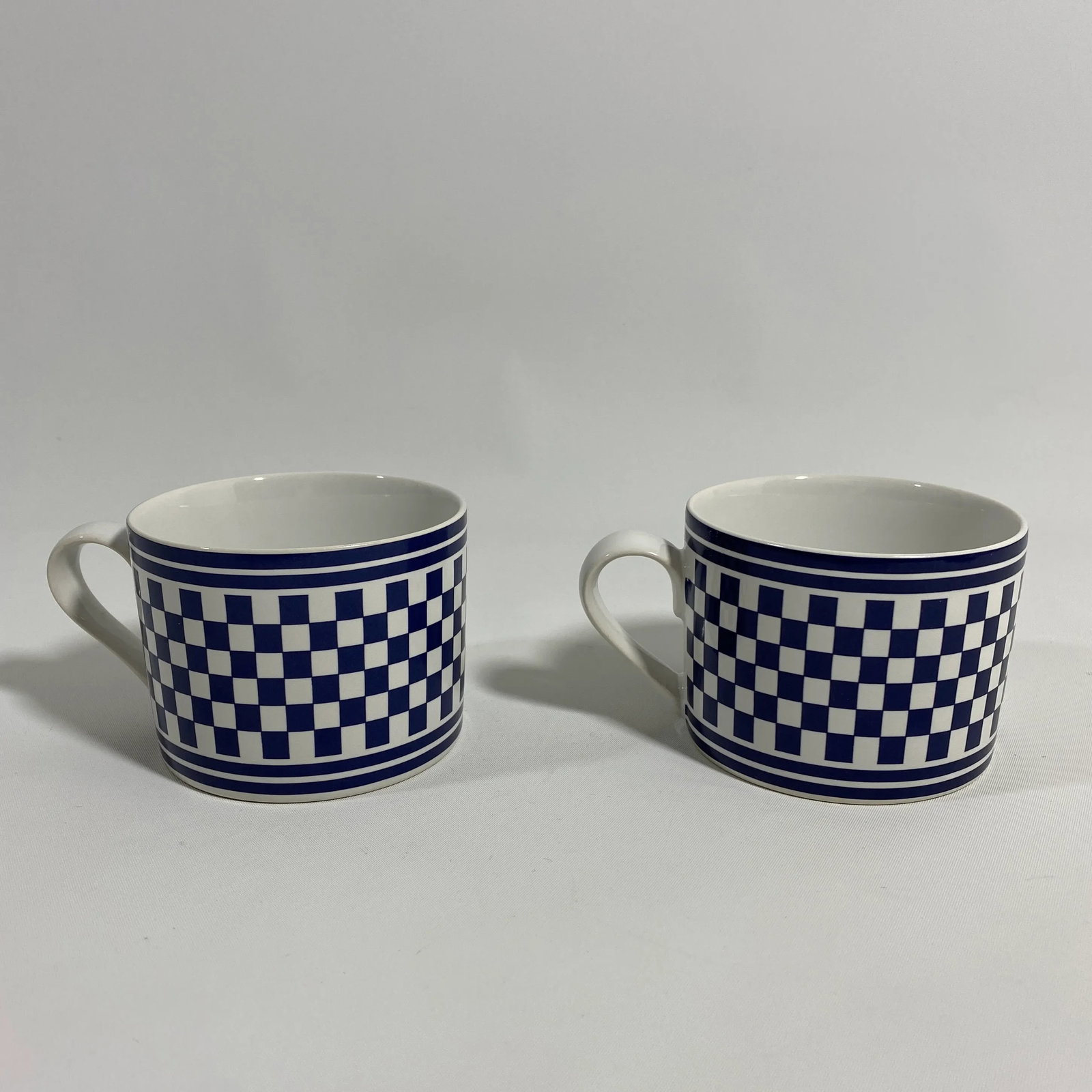 1994 Classic Checks Checkerboard Blue Coffee/Tea Cups Set of 2 - 8