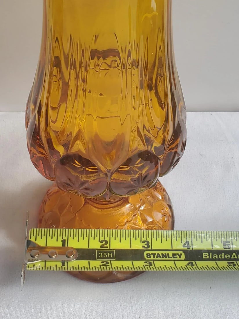 1966 Kanawha Amber Moon and Stars Glass Swung Vase - 8
