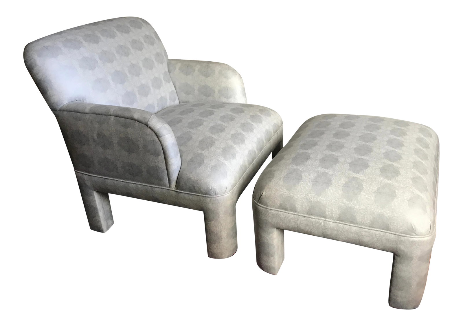 1980s Set of Vintage Upholstered Club Chairs With Matching Ottoman (1 of 11)