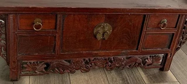 Chinese Long Exotic Hand Carved Wooden Drawers Altar Table - 3