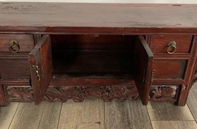 Chinese Long Exotic Hand Carved Wooden Drawers Altar Table - 6