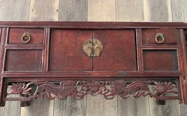 Chinese Long Exotic Hand Carved Wooden Drawers Altar Table - 8