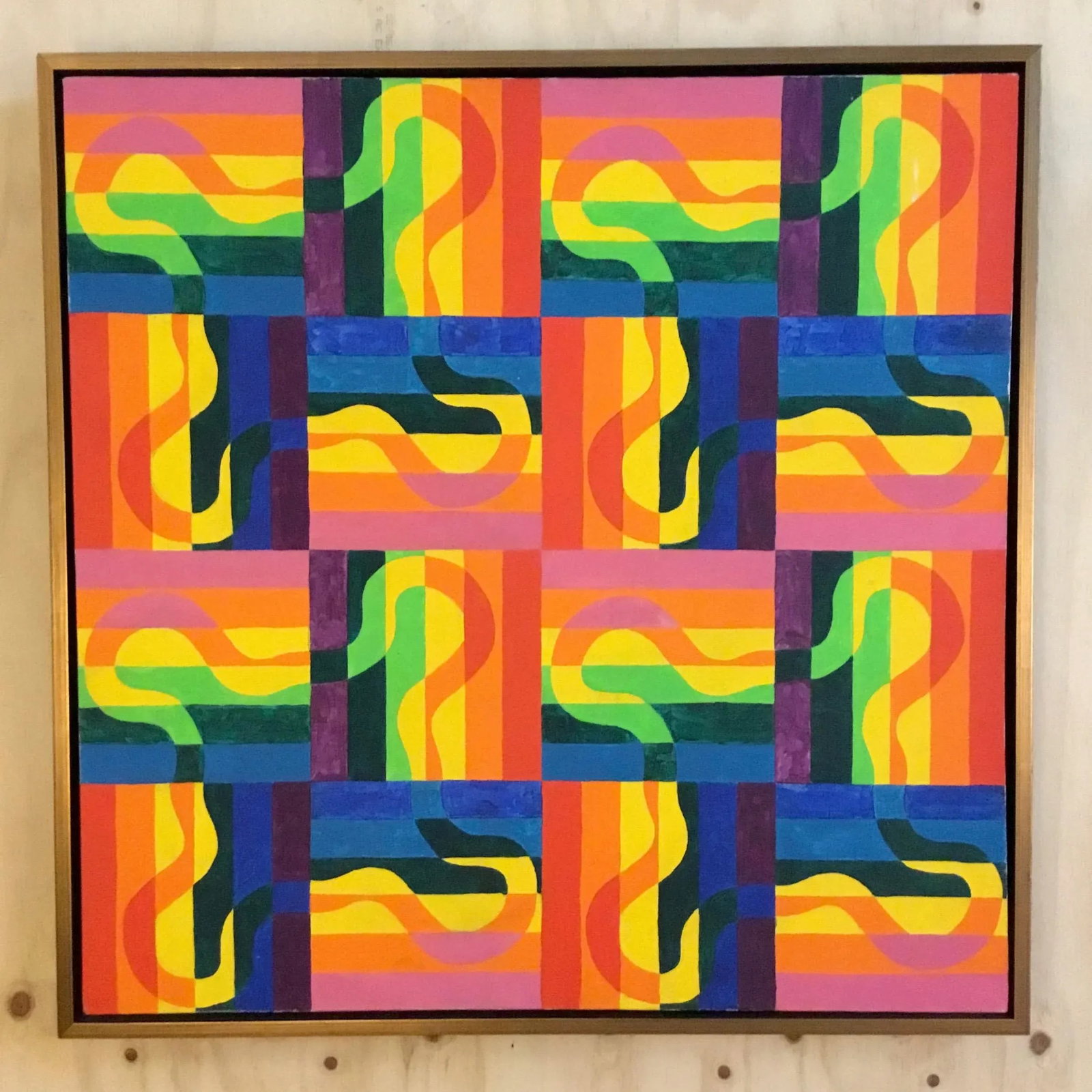1960s Op Art Oil Painting on Canvas, Framed - 4