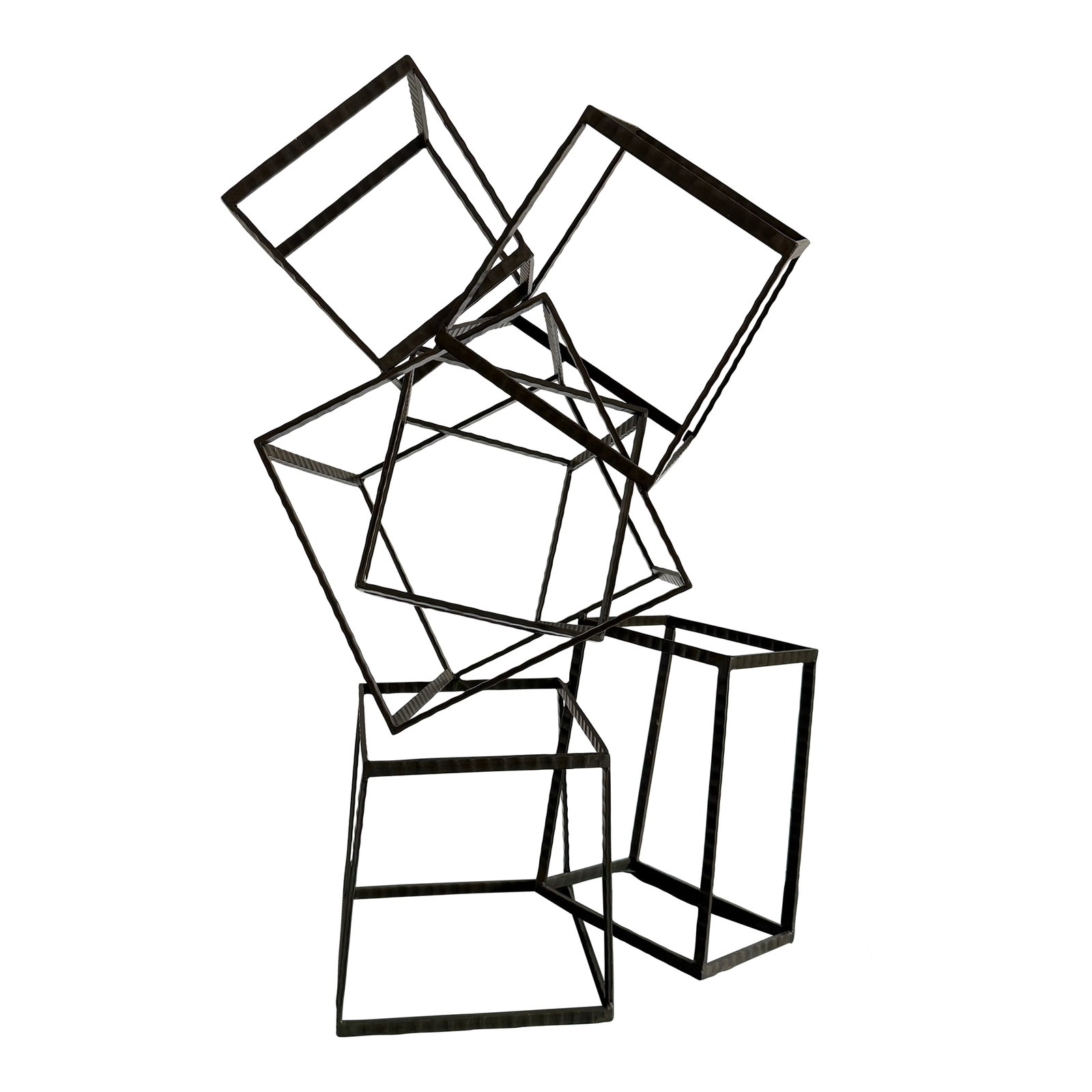 Beautiful Metal Sculpture With Cubes: Beautiful modern sculpture comprising 7 distorted cubes that together create an interesting composition with great visual impact. The perfect addition to any decor. Use on top of a console, chest or p