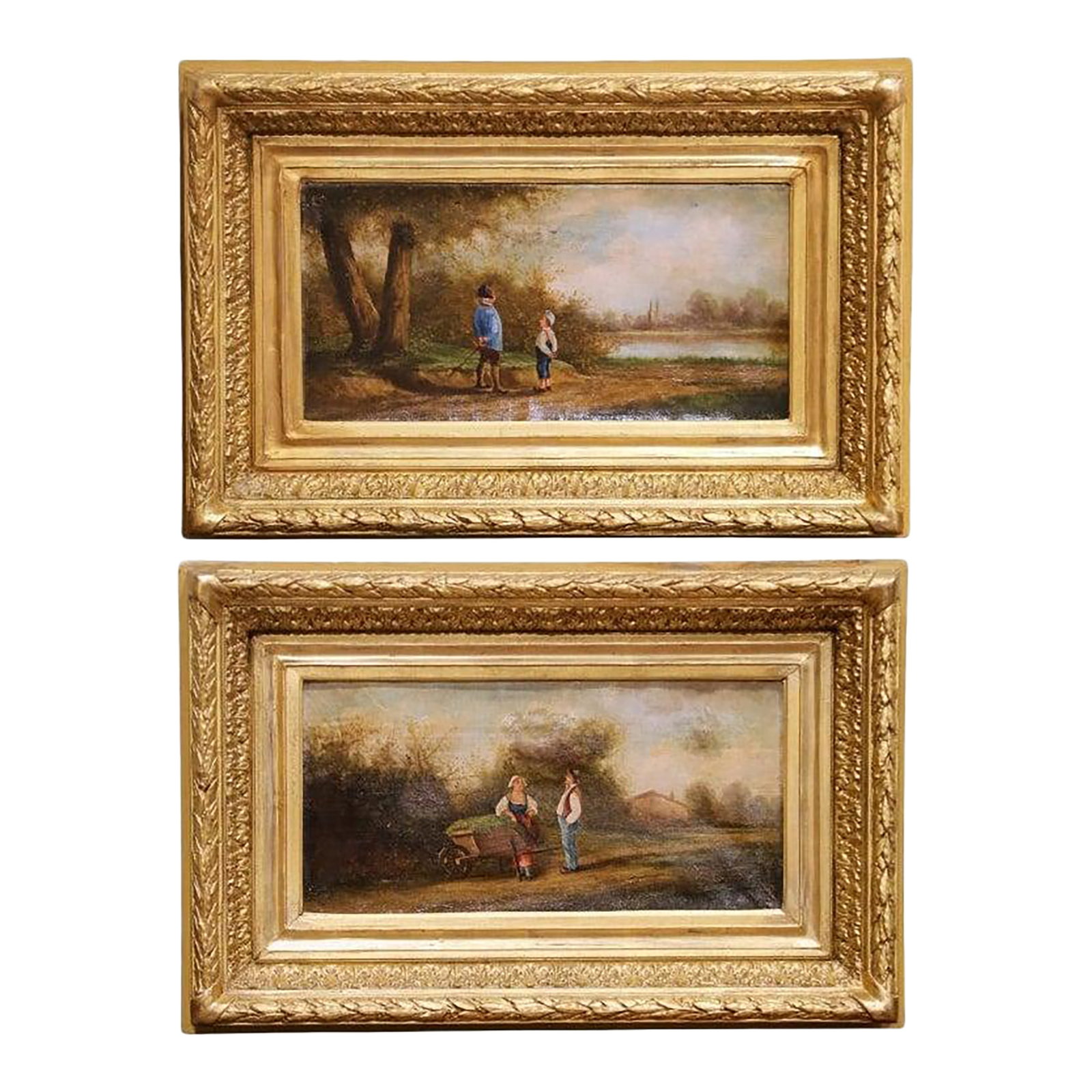 Pair of 18th Century French Pastoral Oil Paintings in Original Gilt Frames (1 of 11)