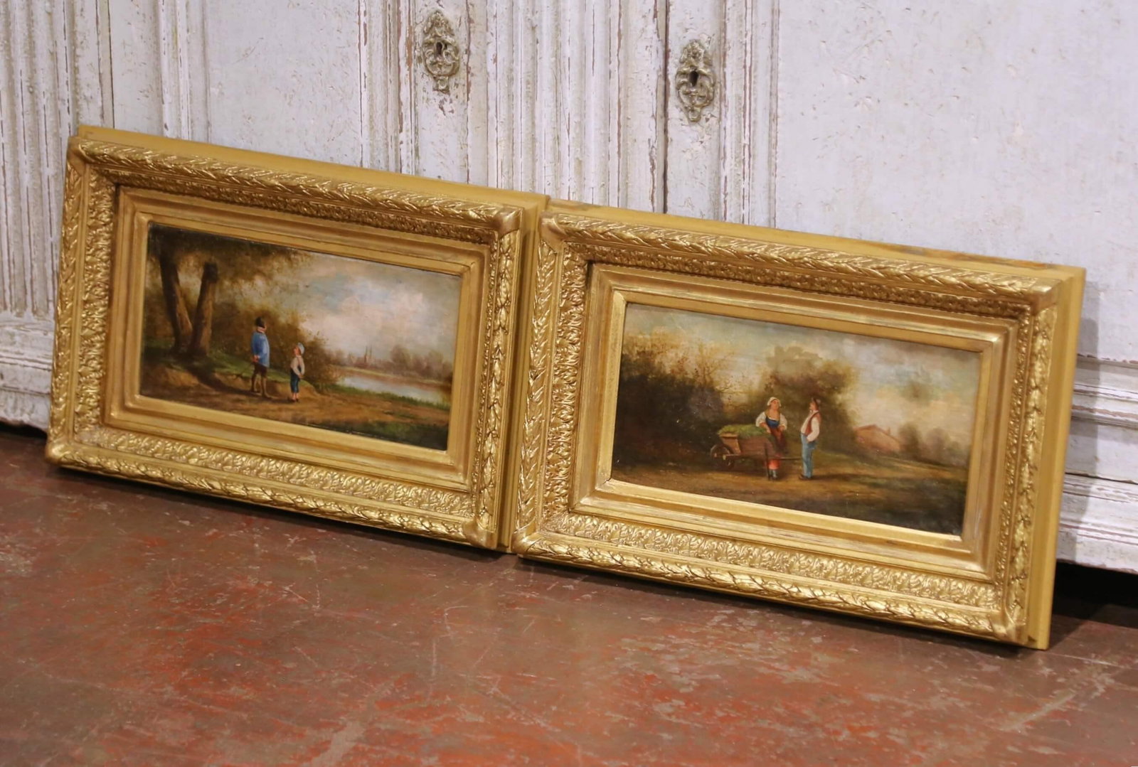Pair of 18th Century French Pastoral Oil Paintings in Original Gilt Frames - 2