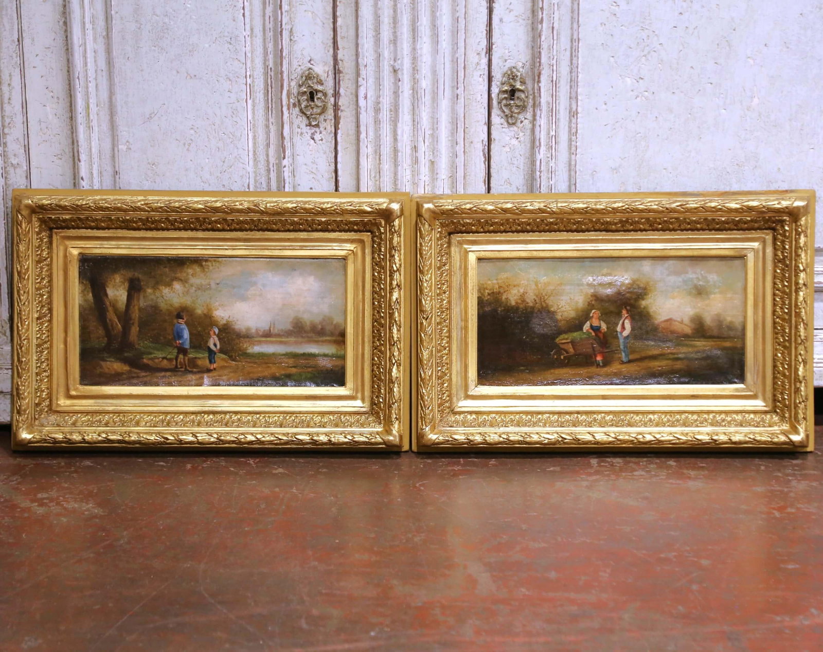 Pair of 18th Century French Pastoral Oil Paintings in Original Gilt Frames - 7