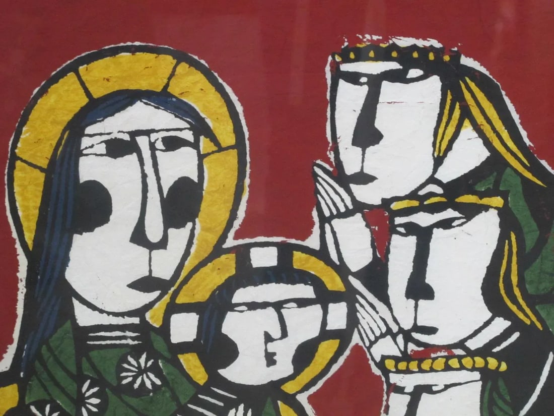 Sadao Watanabe Japanese Signed Framed Katazome Adoration of the Magi - 3