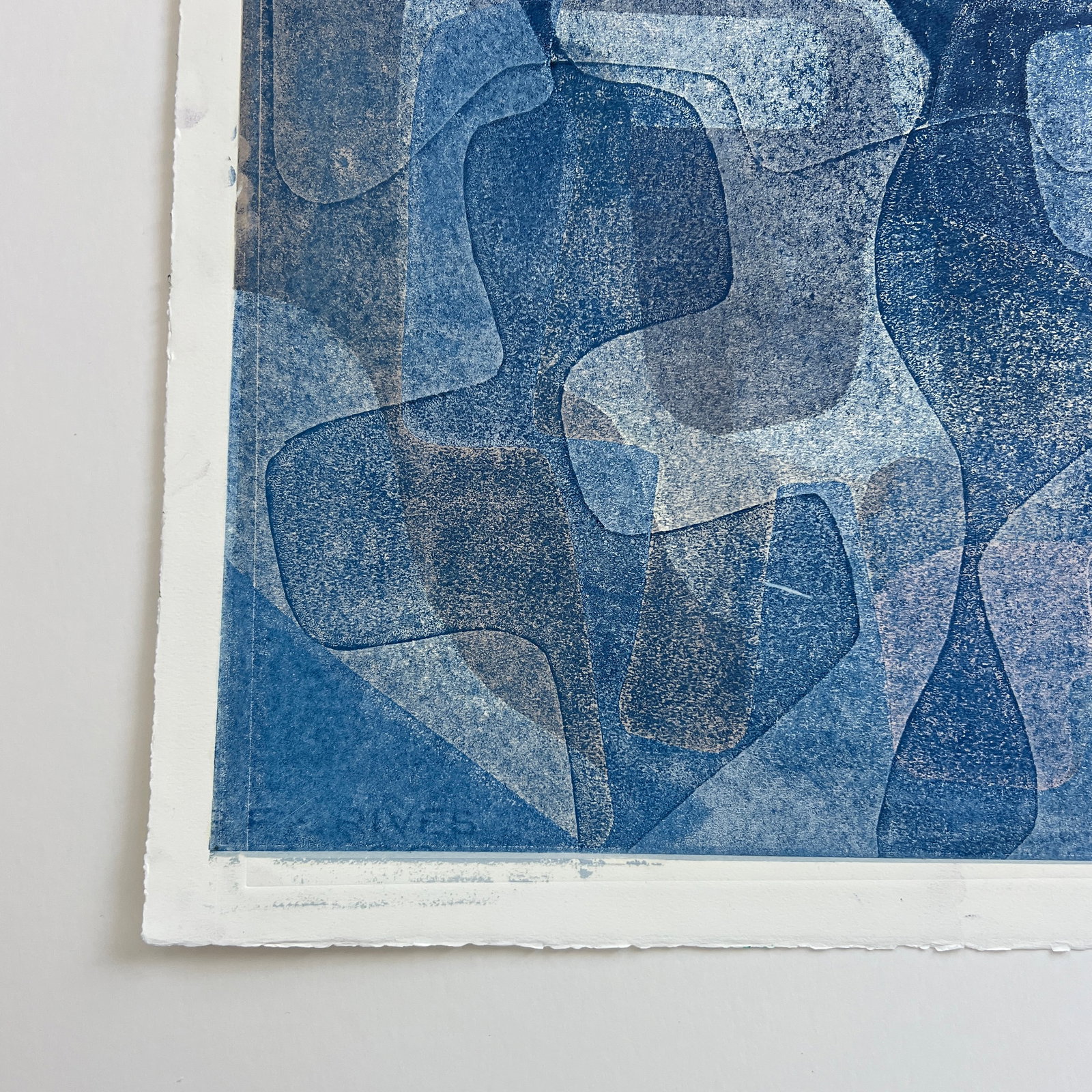 Original Signed Blue Abstract Layered Monotype Artwork, Unframed - 4