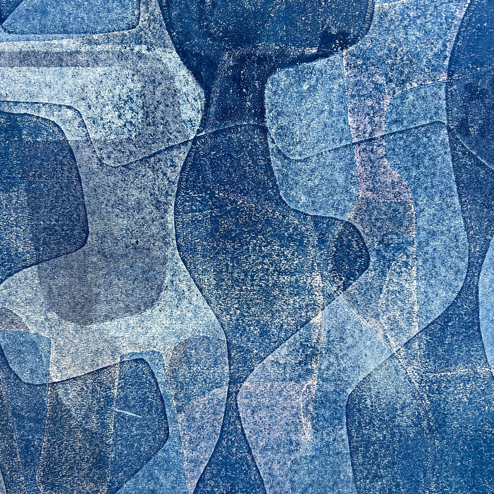 Original Signed Blue Abstract Layered Monotype Artwork, Unframed - 5