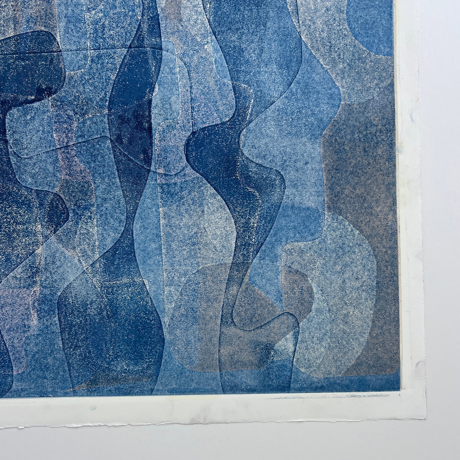 Original Signed Blue Abstract Layered Monotype Artwork, Unframed - 6