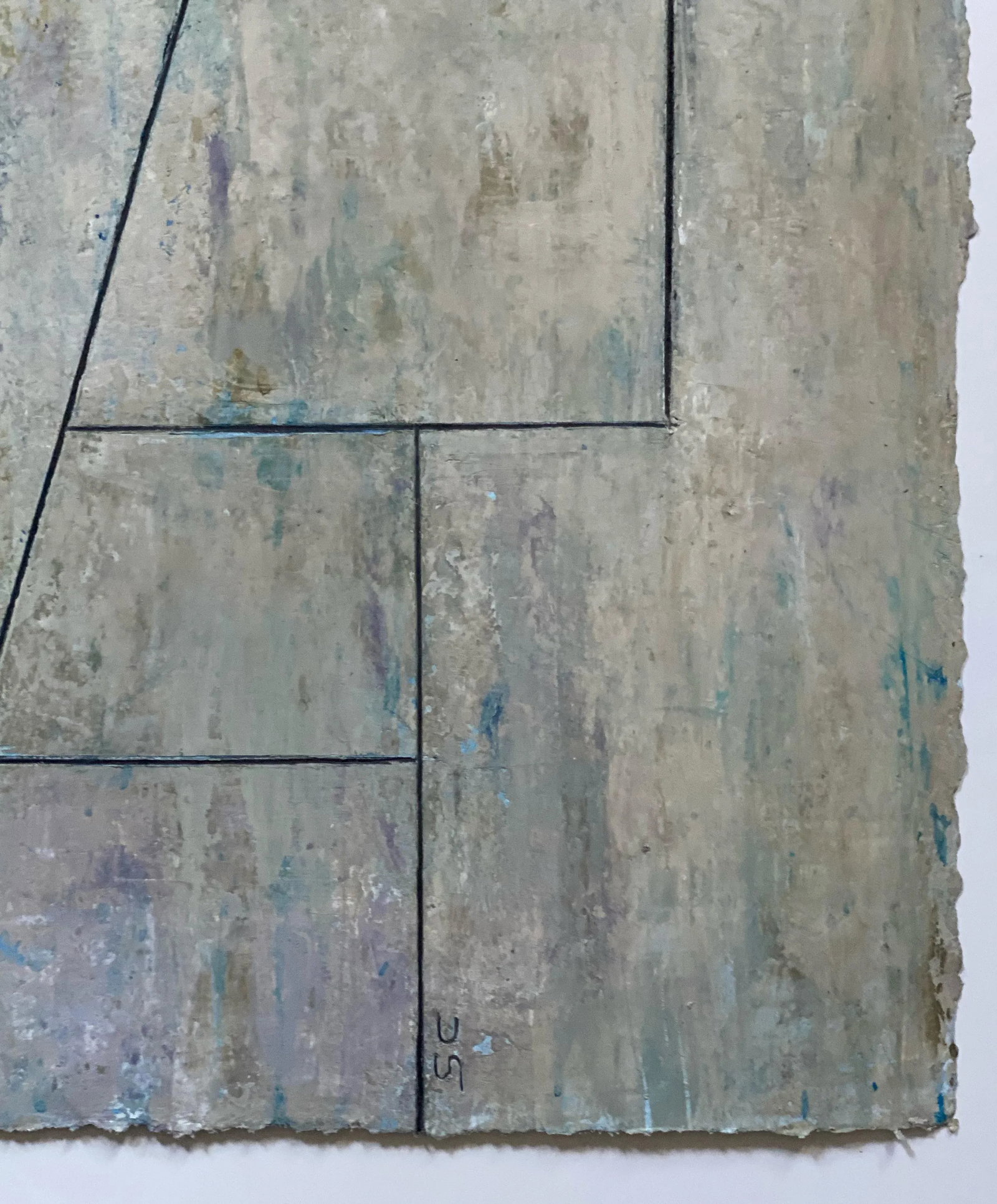 Contemporary Geometric Abstract Neutral Oil Painting on Paper by Stephen Cimini - 3