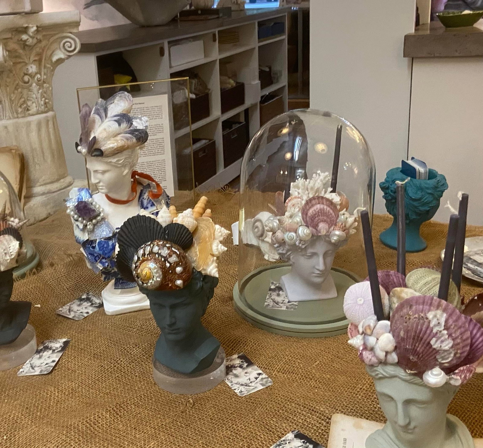 Shell-Encrusted Bust in Farrow & Ball Inchyra, "The May River Matador" - 7