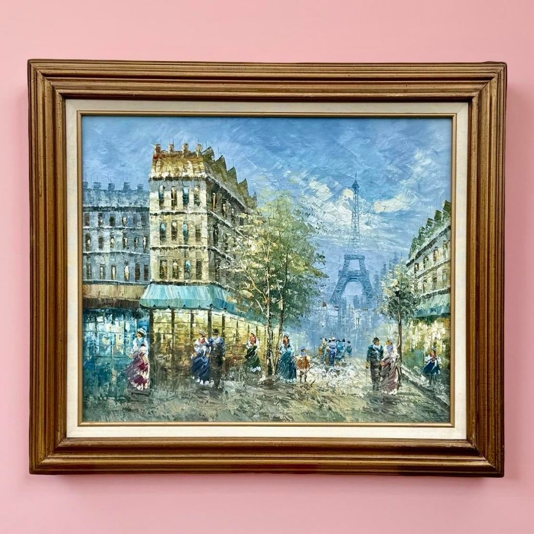 Vintage Paris Cityscape Eiffel Tower Oil Painting, Large Framed Mid-Century Impressionist Art - 2