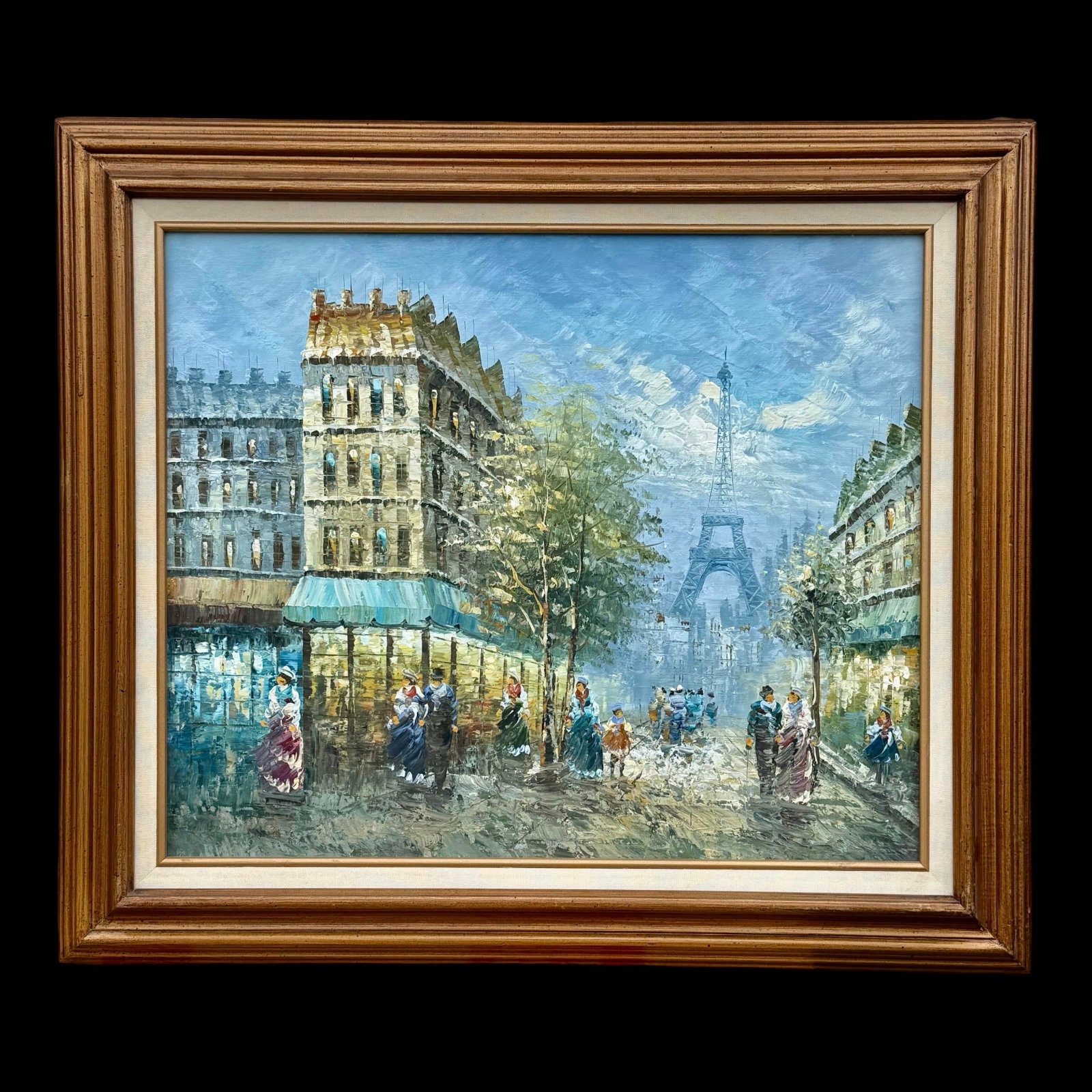 Vintage Paris Cityscape Eiffel Tower Oil Painting, Large Framed Mid-Century Impressionist Art - 3