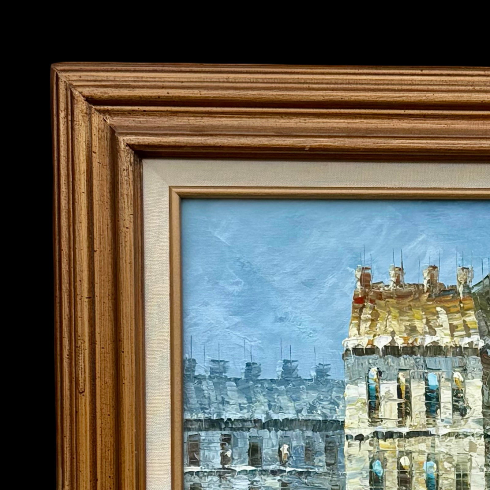 Vintage Paris Cityscape Eiffel Tower Oil Painting, Large Framed Mid-Century Impressionist Art - 5