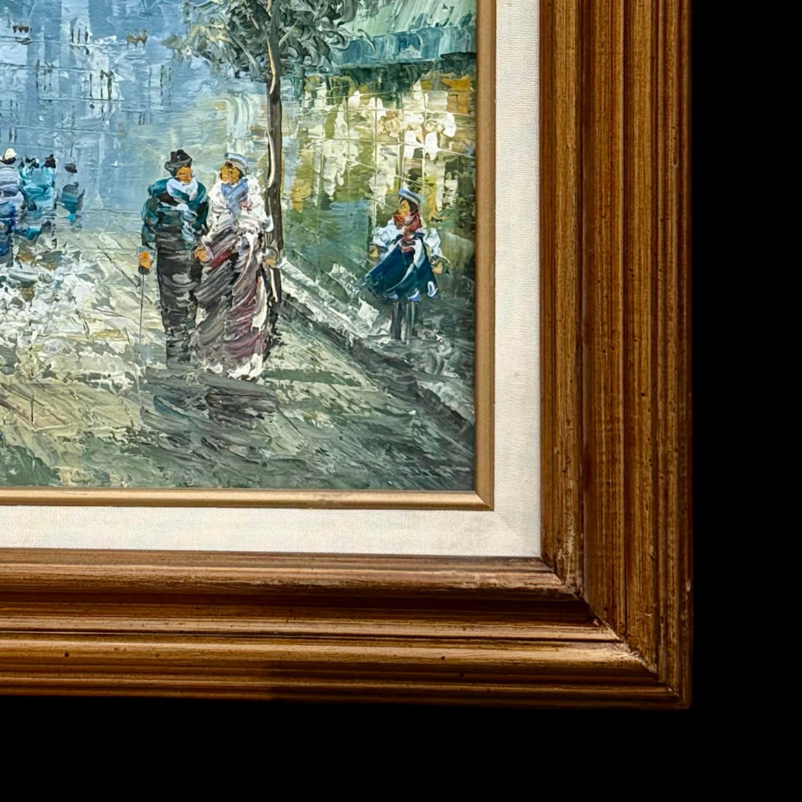 Vintage Paris Cityscape Eiffel Tower Oil Painting, Large Framed Mid-Century Impressionist Art - 6