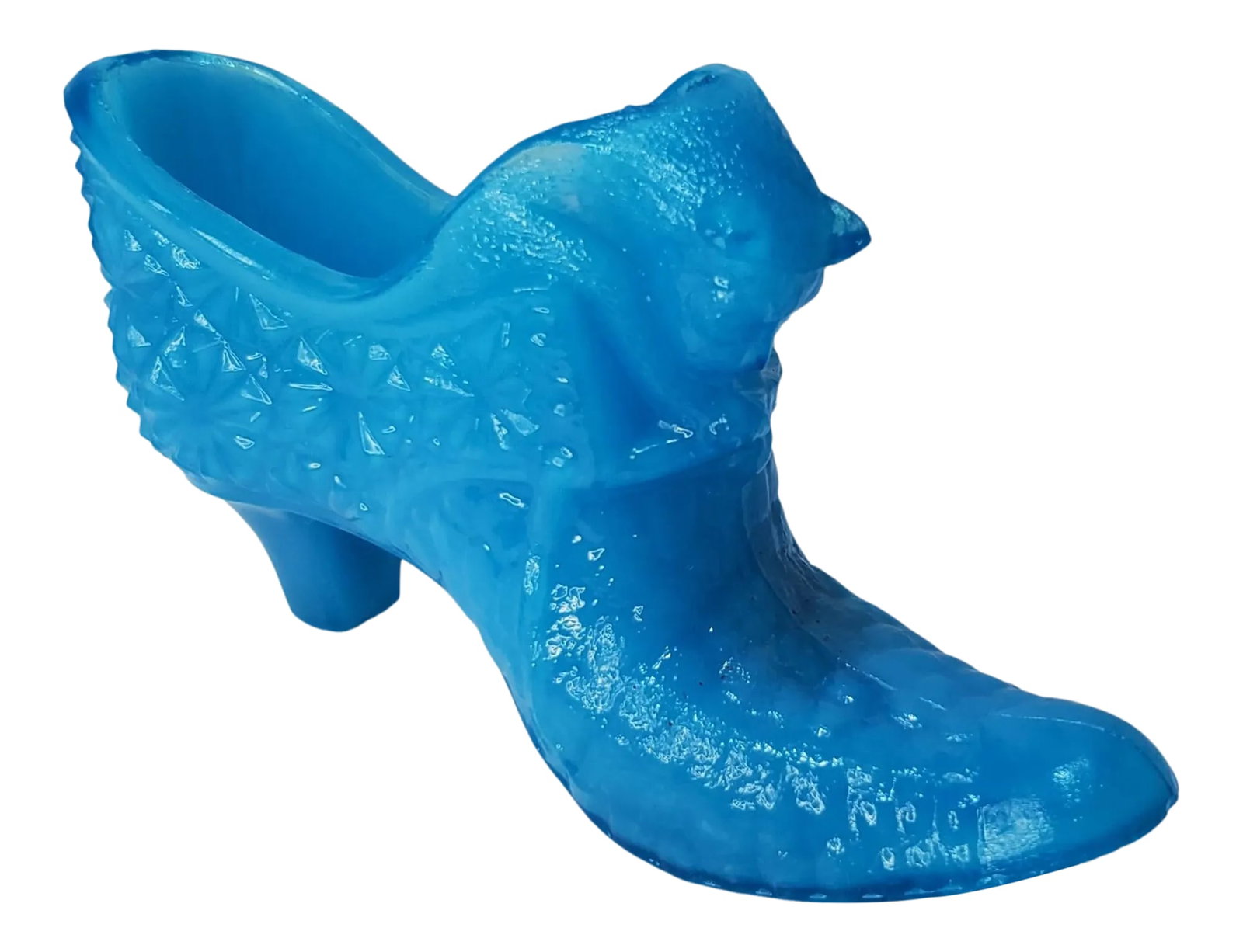 Mid Century Le Smith Blue Milk Glass Cat Head Slipper Bud Vase (1 of 9)
