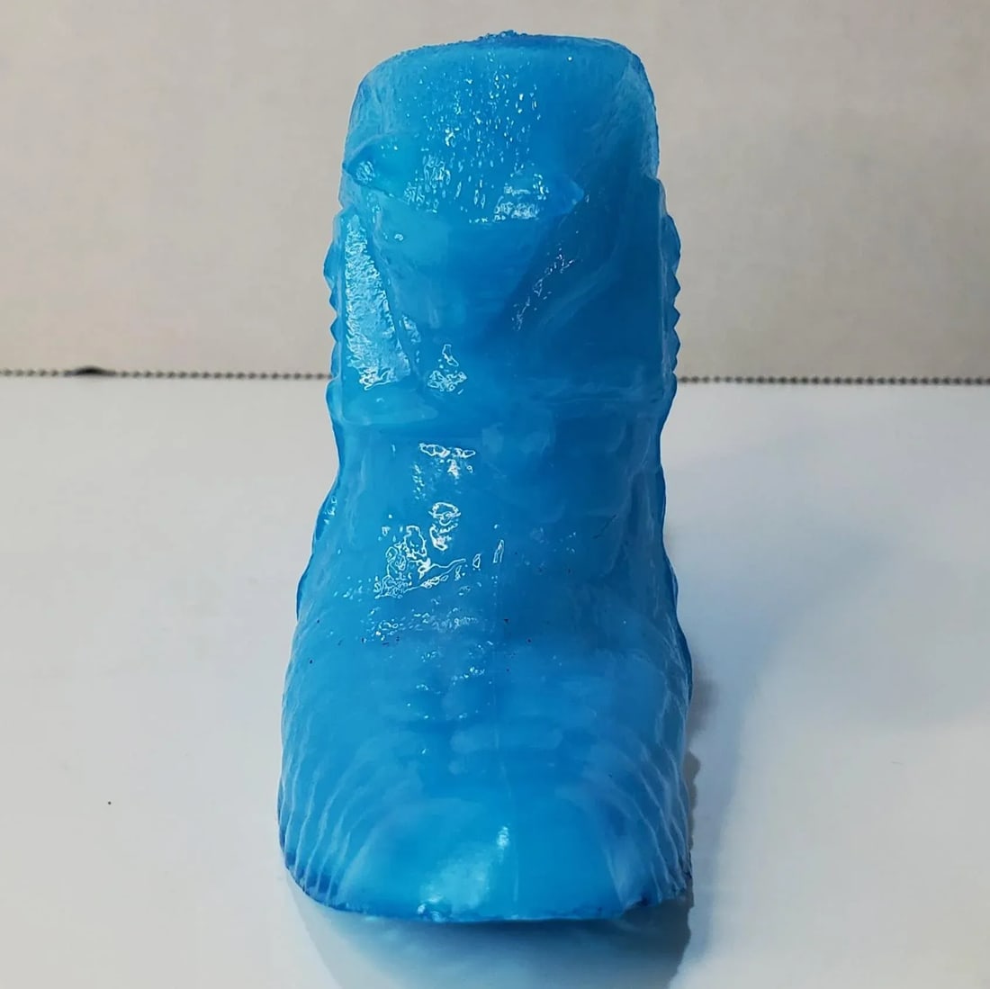 Mid Century Le Smith Blue Milk Glass Cat Head Slipper Bud Vase - 5