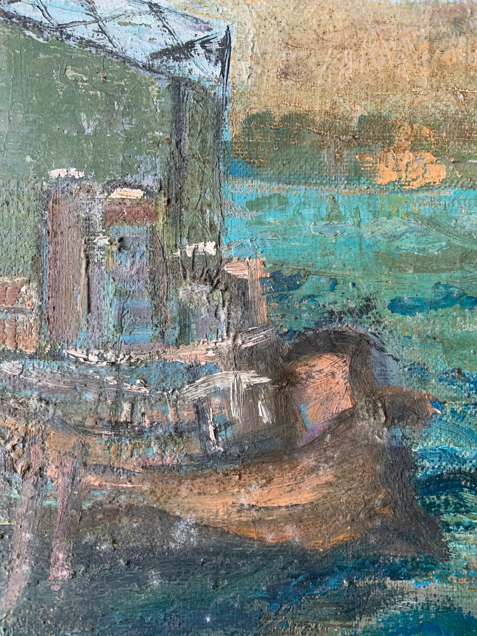 Early 20th Century "Tugboats in Harbor" Maritime Scene Oil Painting - 4