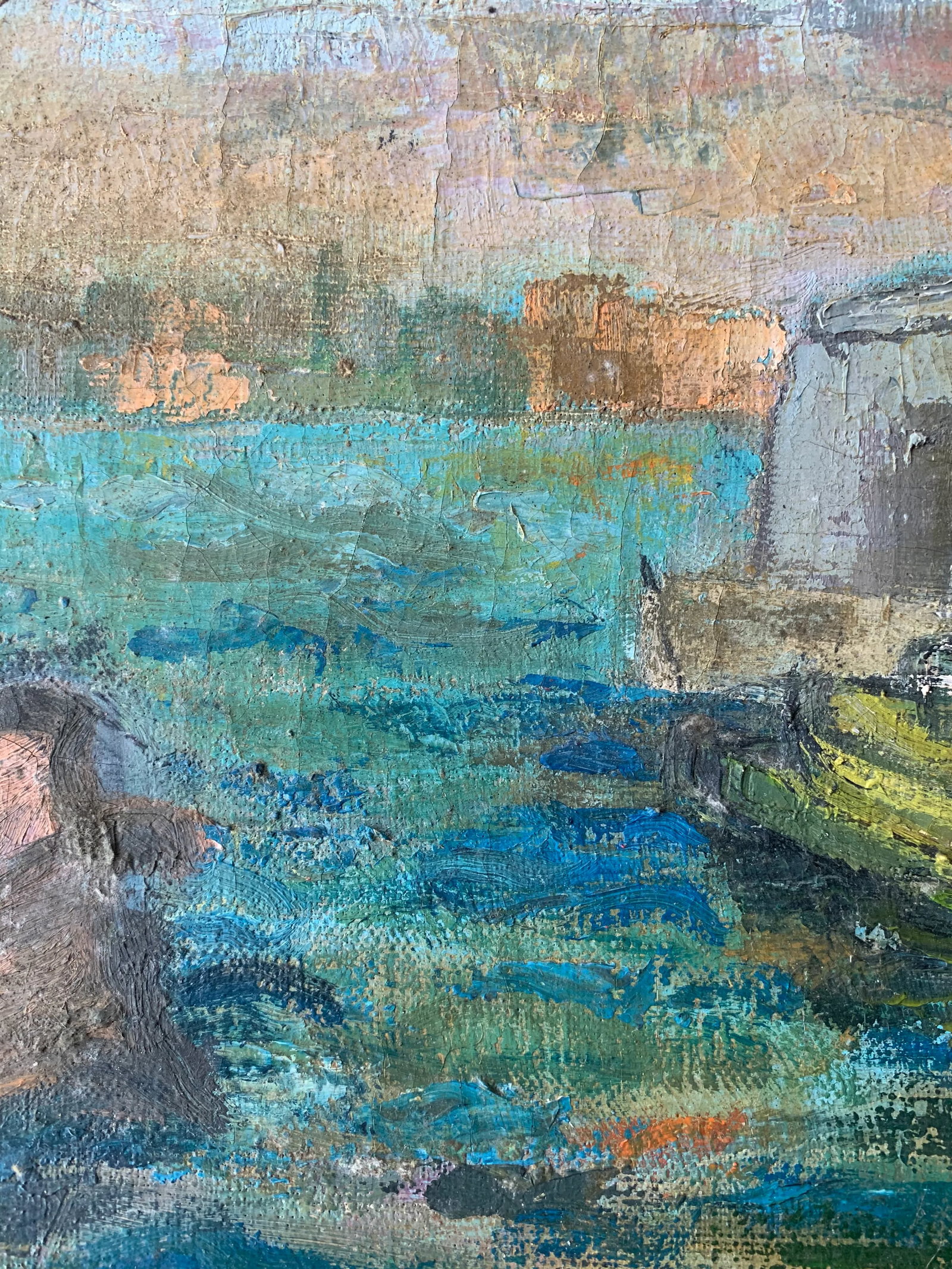 Early 20th Century "Tugboats in Harbor" Maritime Scene Oil Painting - 5