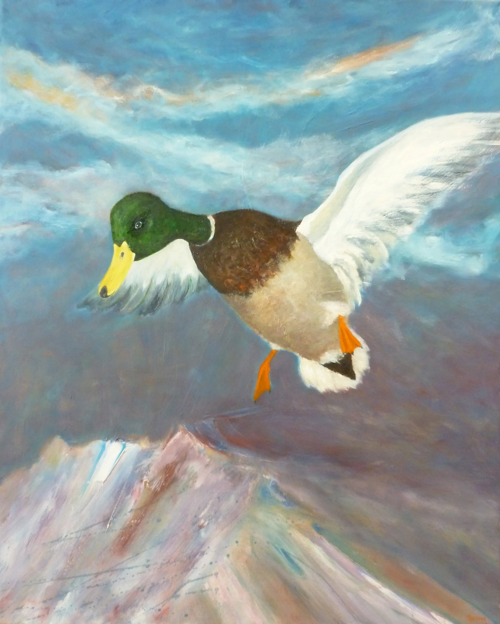 "South for the Winter" Contemporary Oil Painting: Original oil painting on stretched canvas. Birds just know what to do. I wish humans did. Condition: Alterations: Original Condition Unaltered Imperfections: Some Imperfections Condition Notes: No imp