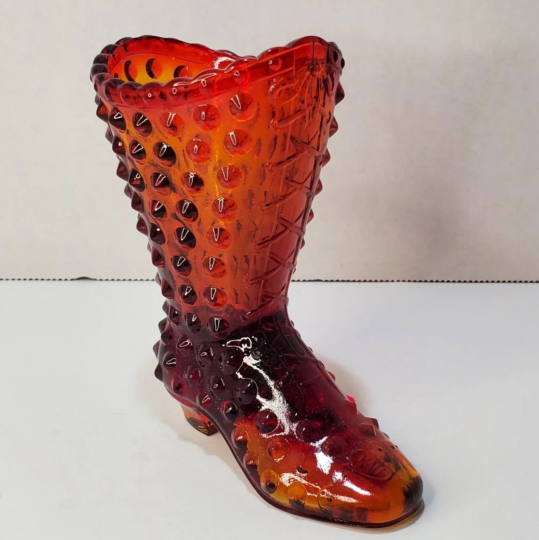 Fenton Amberina Hobnail Victorian Boot Bud Vase - 10