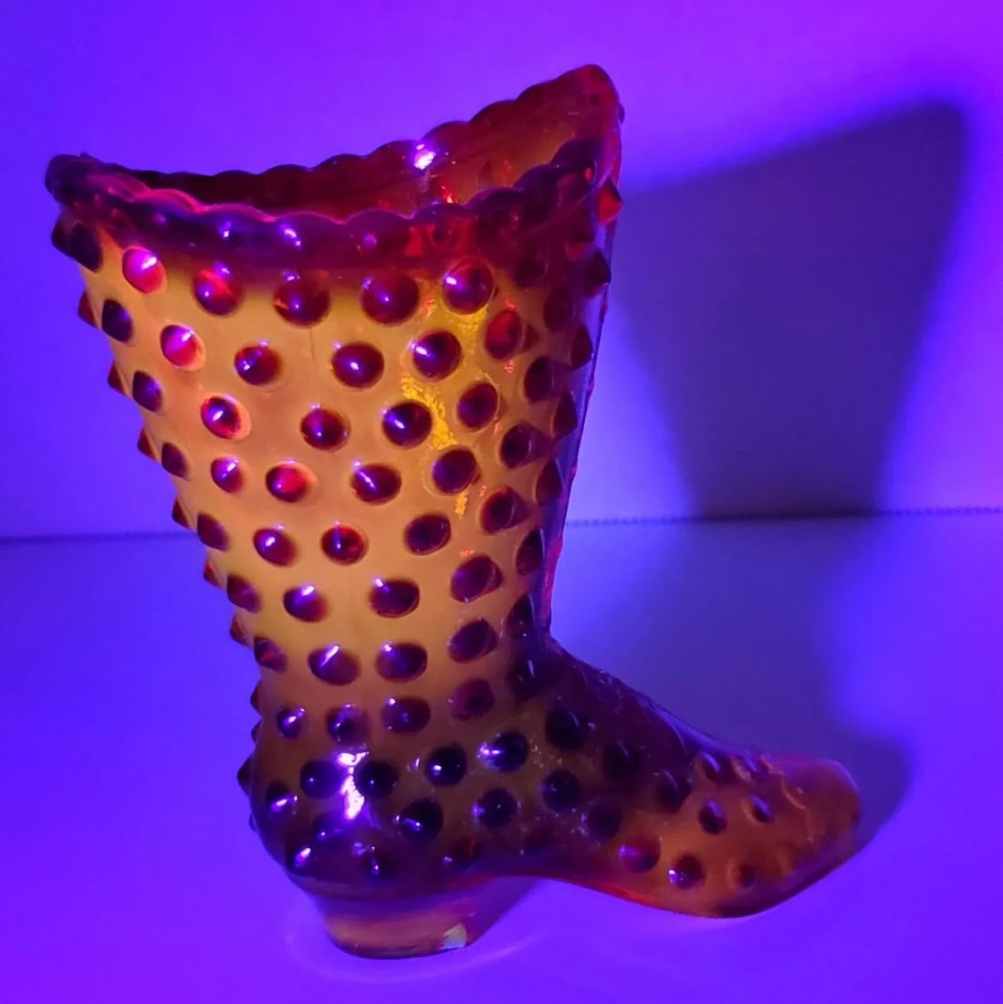 Fenton Amberina Hobnail Victorian Boot Bud Vase - 2