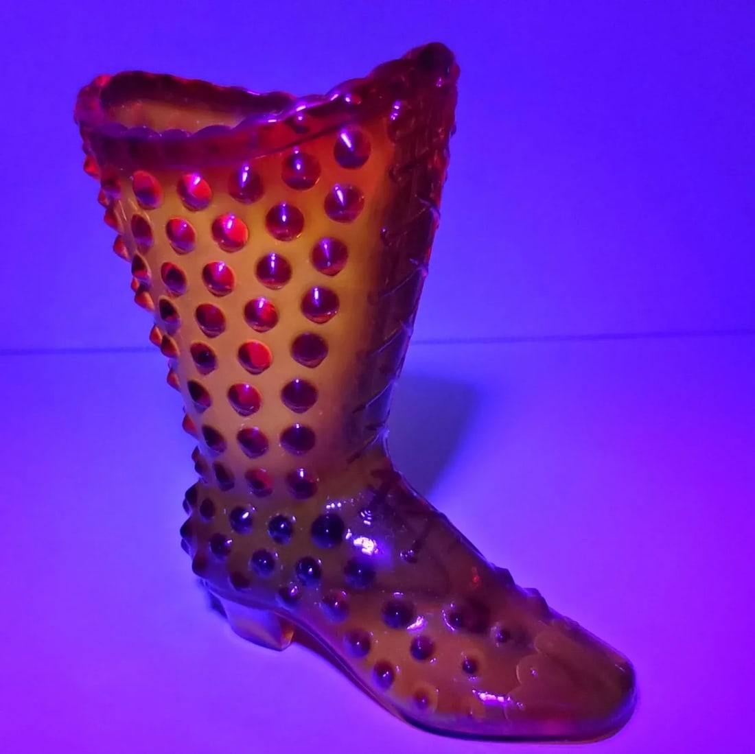 Fenton Amberina Hobnail Victorian Boot Bud Vase - 3